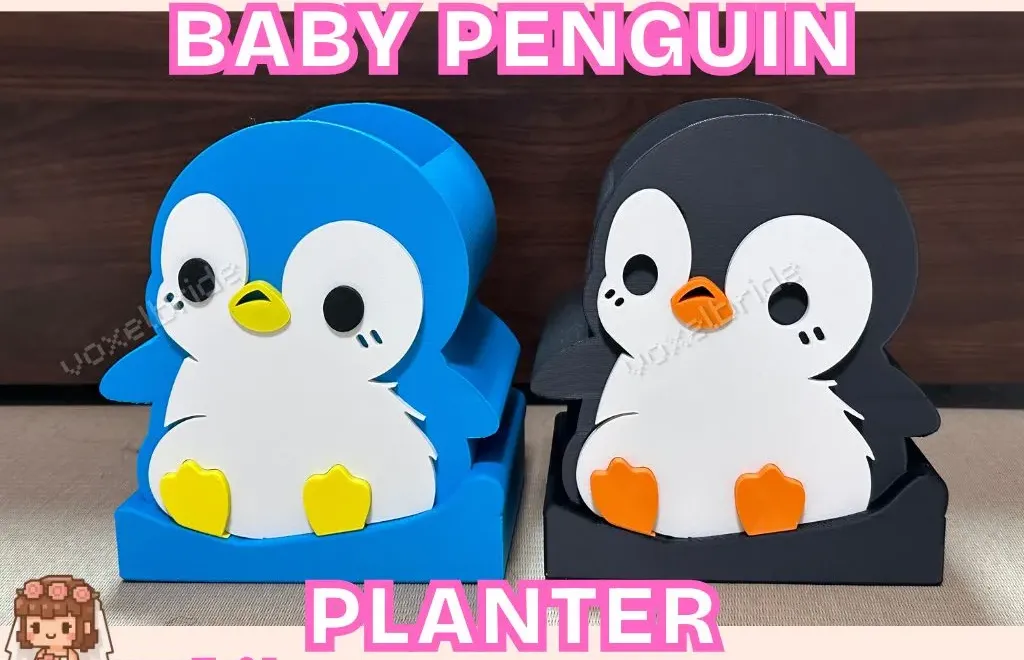 Cute penguin-shaped baby planter, 3D printed