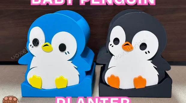 Cute penguin-shaped baby planter, 3D printed