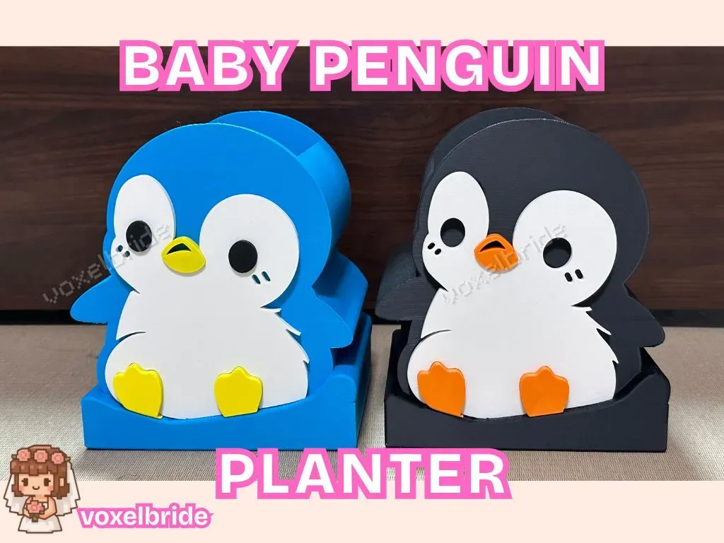 Cute penguin-shaped baby planter, 3D printed