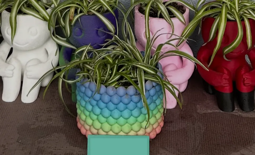 Bubble-textured planter with built-in drainage mesh