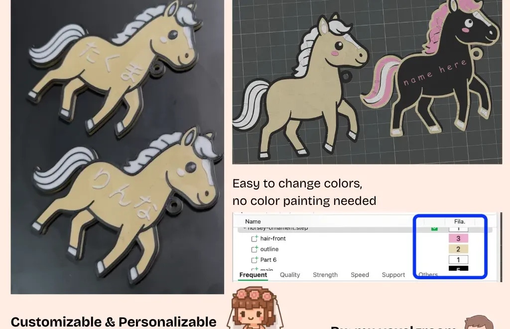 Customizable cute horse ornament