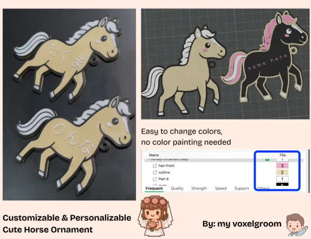Customizable cute horse ornament